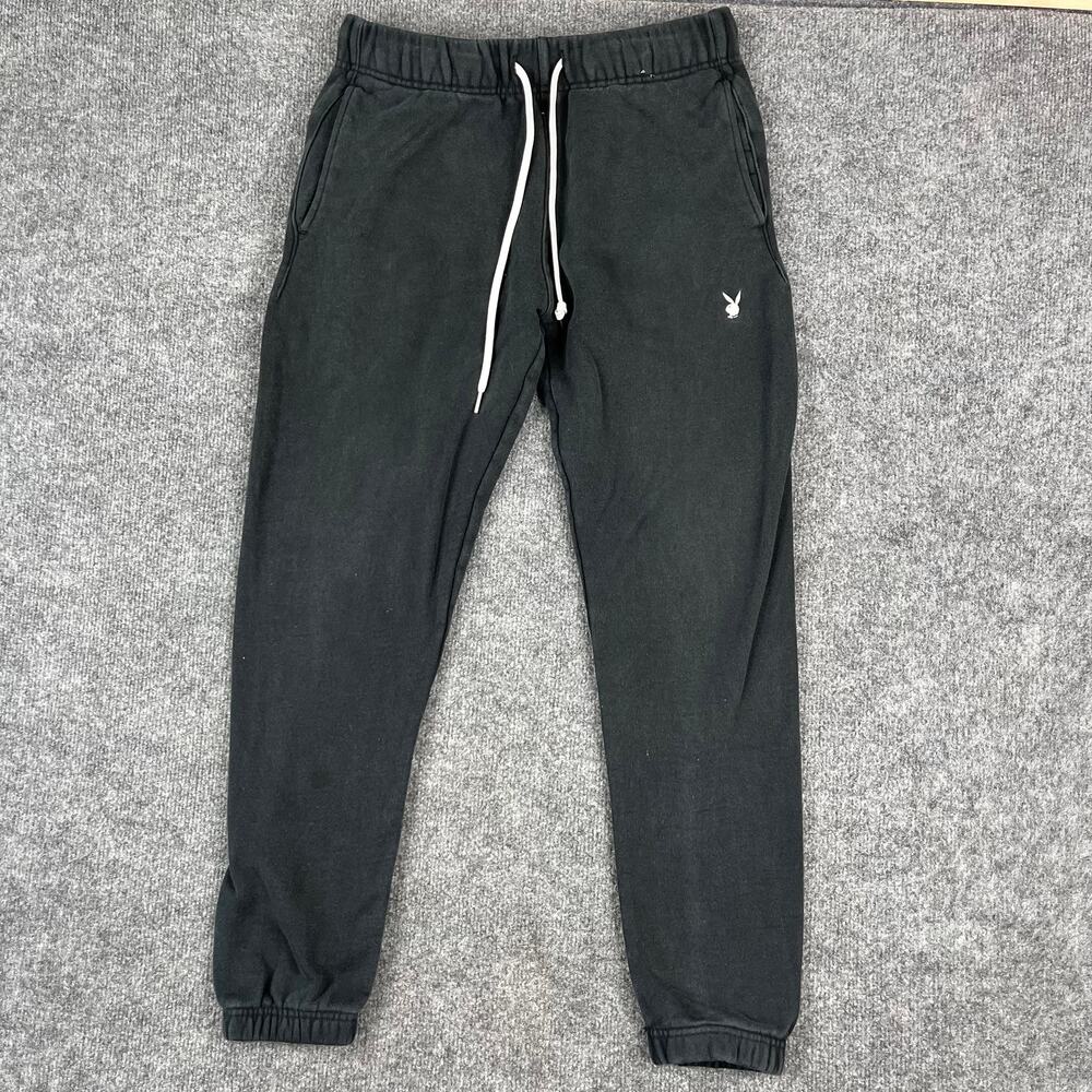Playboy Jogger Sweatpants Mens Size S‎ Black Drawstring Logo Lounge Streetwear